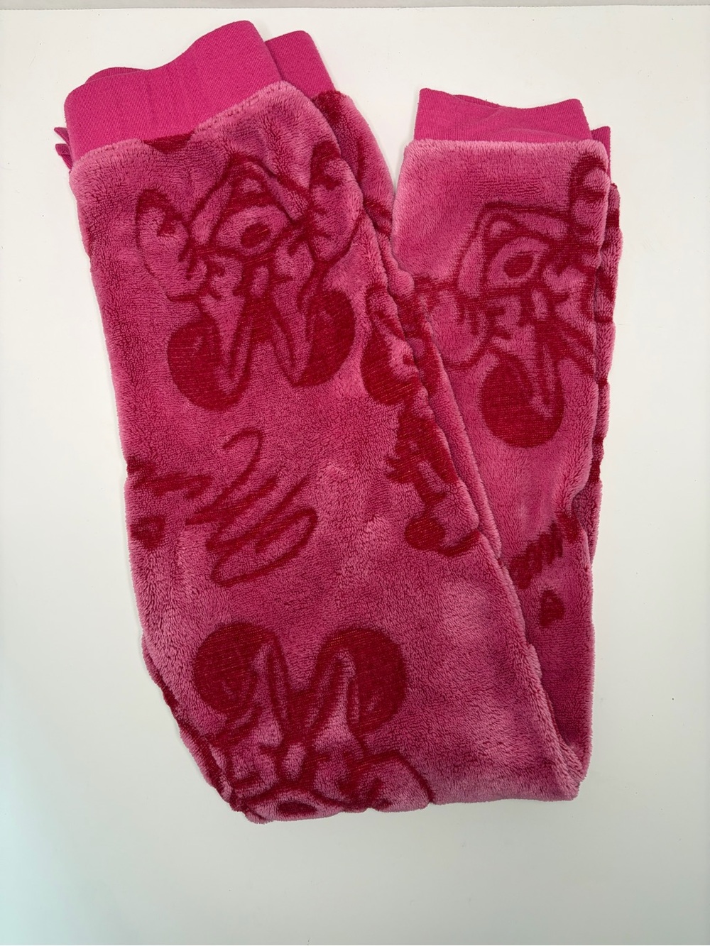 Disney Girls Plush Fleece Leggings in Bright Pink and Dark Pink